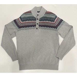 Izod Men's Saltwater Harbor Fairisle Sweater Lt Grey Heather - Large